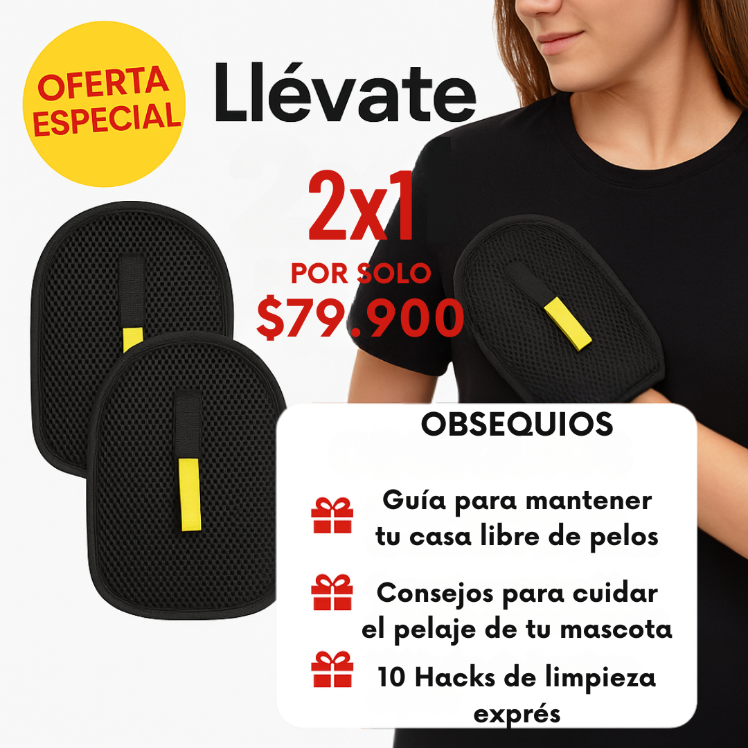 Elimina los pelos de tu mascota en segundos, sin rodillos desechables.